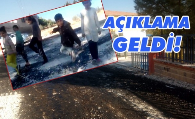 Okul yoluna dökülen zift, tepkilere neden oldu
