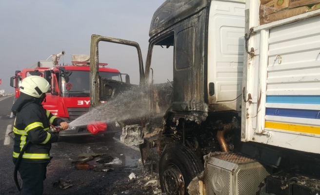 Akçakale yolunda kamyon yandı