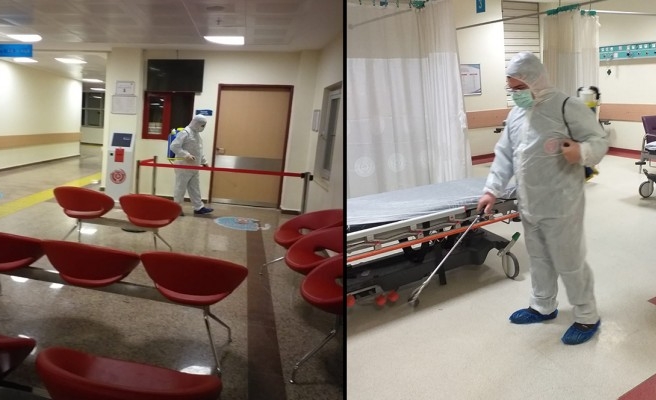 Üniversite hastanesinde dezenfekte çalışmaları yapıldı