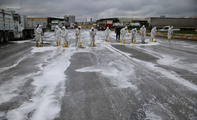 Hal Pazarı'nda salgın temizliği: Köpüklü su ile yıkandı