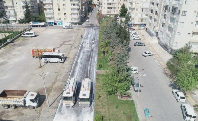 Haliliye, deterjanlı ve köpüklü su ile dezenfekte ediliyor