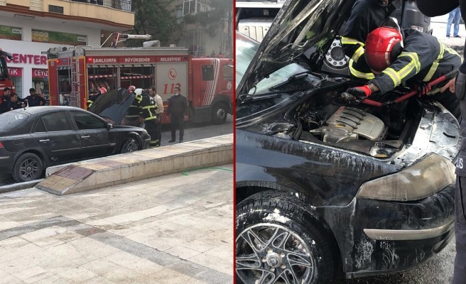 Haliliye'de park halindeki araç yandı