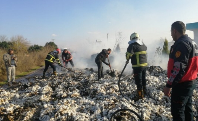 Urfa'da kamyona yüklü pamuk yandı