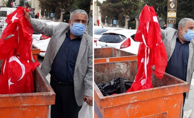 Türk bayraklarını çöpe attılar!