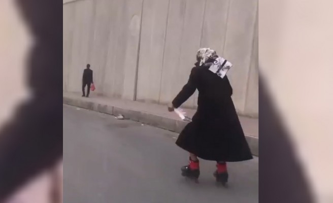 Şanlıurfa trafiğinde 'patenli nine' tiplemesi