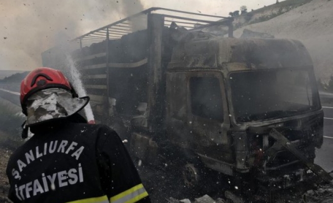 Şanlıurfa'da kağıt yüklü kamyon alev alev yandı