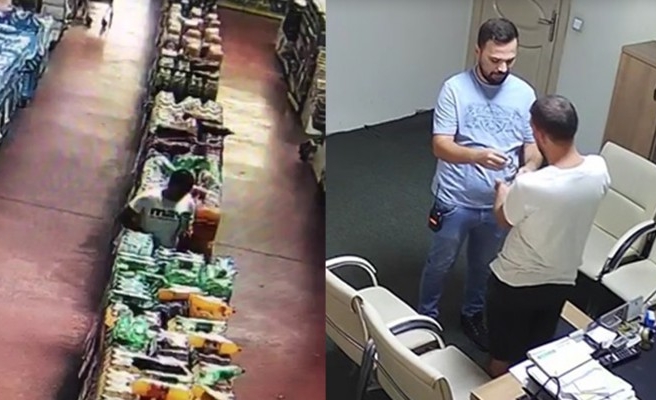 Markette hırsızlık güvenlik kamerasında