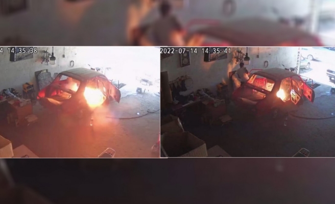 Urfa'da tamir sırasında arabada patlama! İşte o anlar...