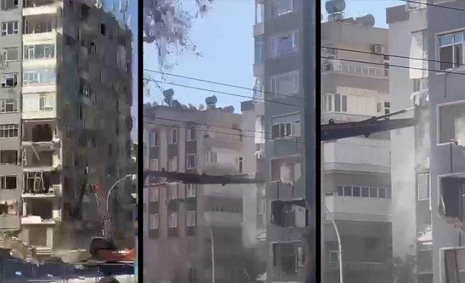 Şanlıurfa'da depremde ağır hasar gören binanın yıkımına başlandı