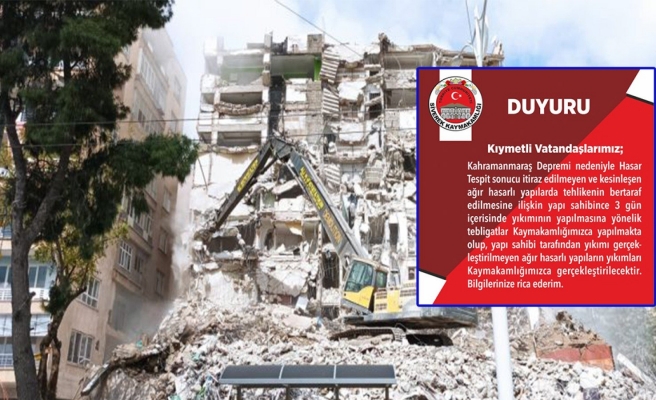 Siverek Kaymakamlığı hasarlı yapıların yıkımı için uyardı