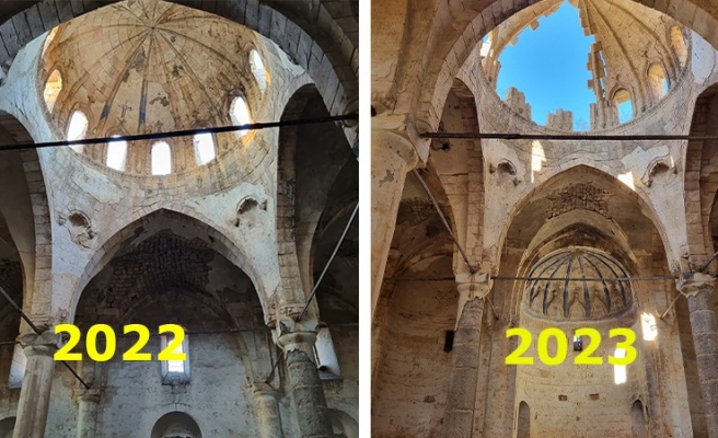 3 asırlık kilisenin kubbesi de çöktü!
