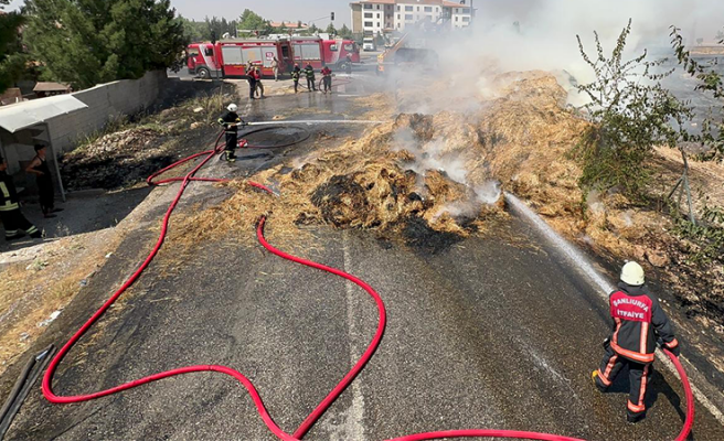 Urfa’da anız yangını saman yüklü tırın yanmasına neden oldu