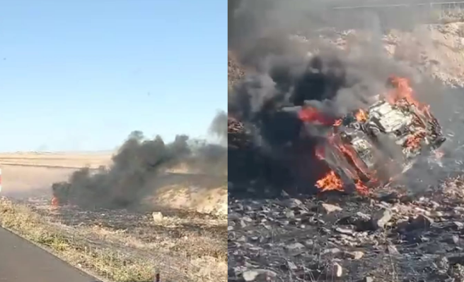 Urfa’da şarampole uçan araç yanarak küle döndü