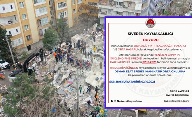 Kaymakamlıktan ‘hak sahipliği’ duyurusu: Süre daralıyor…